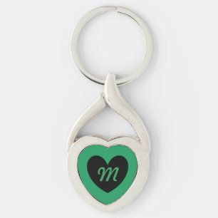 Monogram Black heart on Kelly green Key Ring