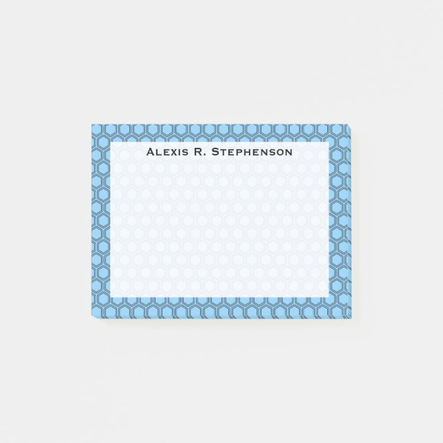 Monogram Black Honeycomb on Sky Blue Post-it Notes (Front)