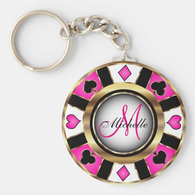 Monogram Black, Hot Pink and Gold Las Vegas Style Key Ring (Front)