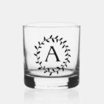 Monogram Black Initial Leaf Garland 4AJ Whiskey Glass<br><div class="desc">You will love our modern,  minimalist Monogram Design! Makes a great gift for Weddings,  Father’s Day,  Mother’s Day,  and the Holidays!</div>