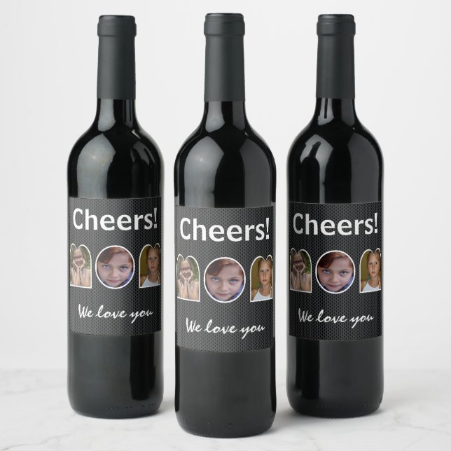 Monogram Black Initial Script Name Wine Label (Bottles)