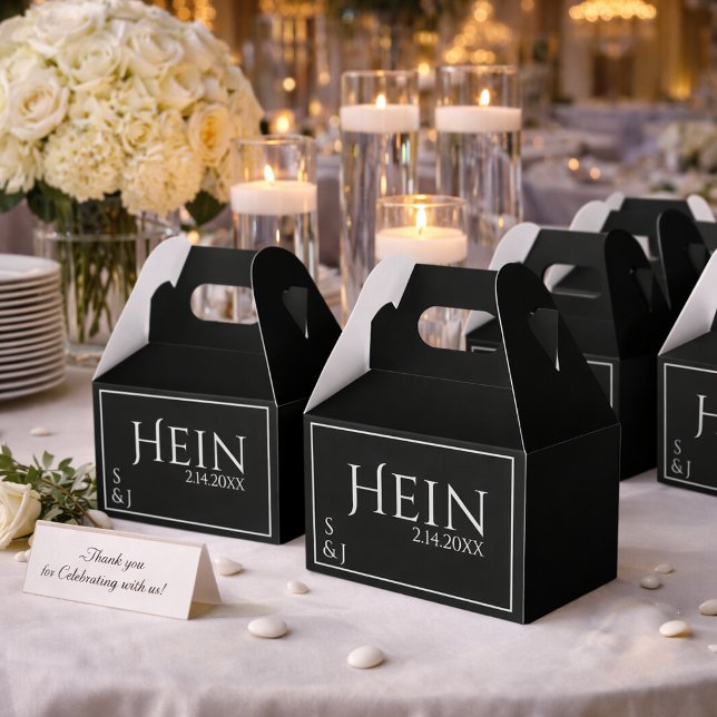Monogram Black Initials Date Wedding  Favour Box (Creator Uploaded)