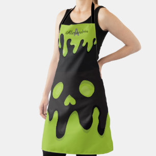 Monogram Black Jack o' Lantern Green Halloween Apron
