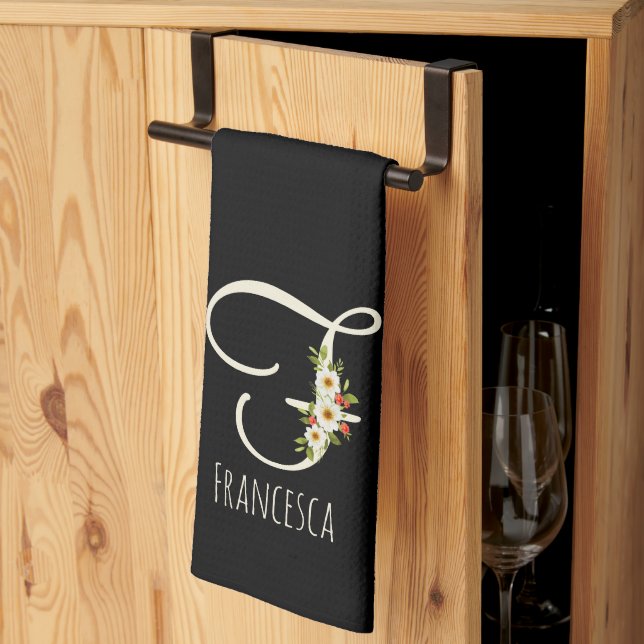 Monogram black Kitchen Towel Housewarmng gift (Thirds Fold)