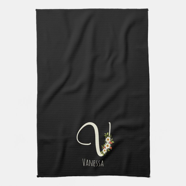 Monogram black Kitchen Towel Housewarmng gift (Vertical)