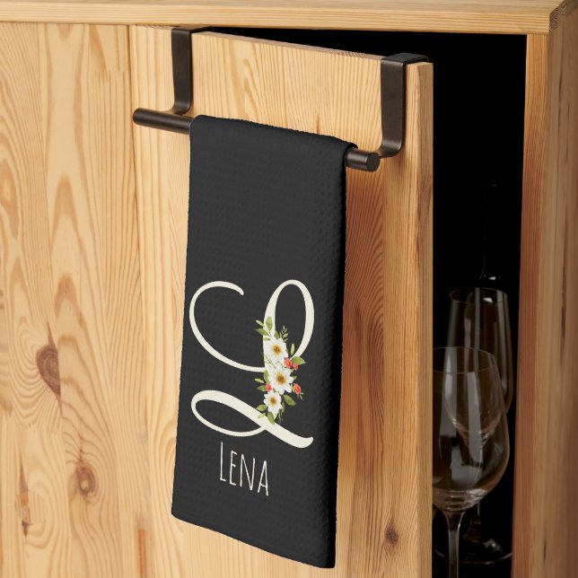 Monogram black Kitchen Towel Housewarmng gift (Thirds Fold)