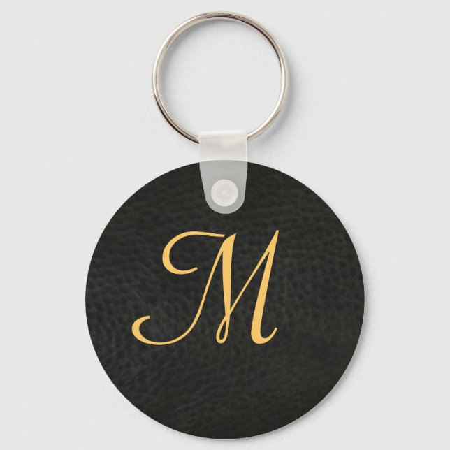 Monogram Black Leather Graduation Keychain (Front)