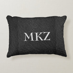 Monogram Black Leather Look Accent Pillow