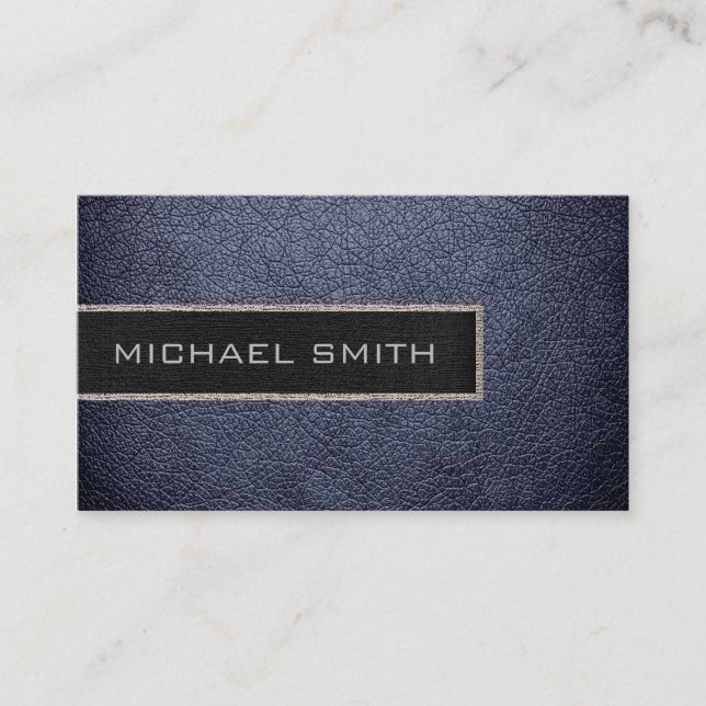 Monogram Black Leather Look Business Card (Front)