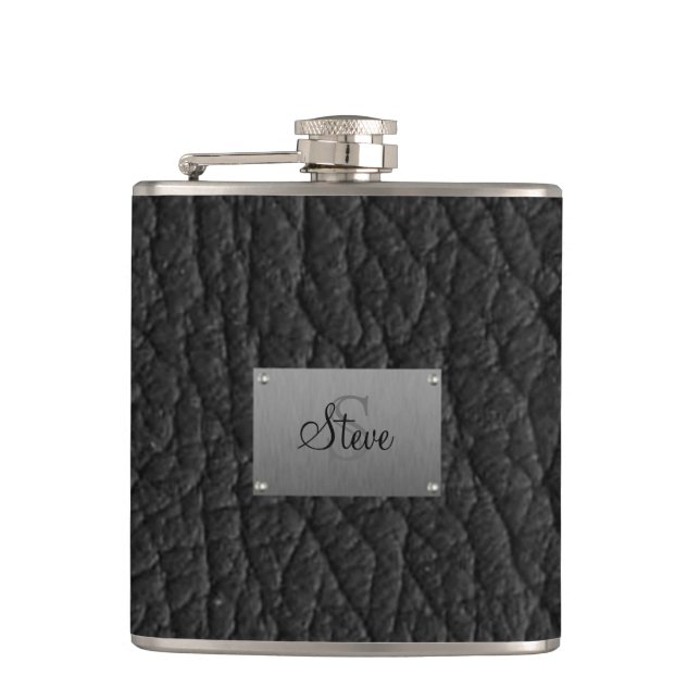Monogram Black Leather Look Flask (Front)