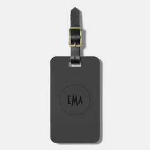 Monogram Black Leather Look Luggage Tag