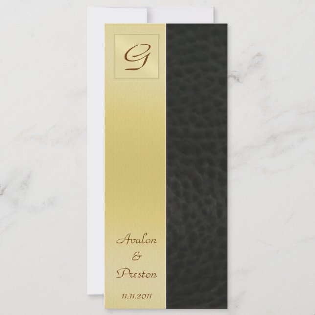 Monogram Black Leather  Wedding Program Invitation (Front)