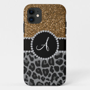 Monogram black leopard gold glitter iPhone 11 case