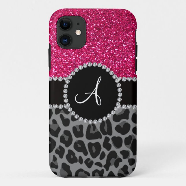 Monogram black leopard pink glitter Case-Mate iPhone case (Back)