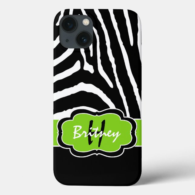 Monogram Black, Lime Zebra Stripe iPad Air Case (Back)