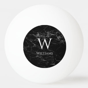 Monogram Black Marble Modern Name White Initial Ping Pong Ball