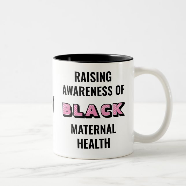 Monogram Black Maternal Health Awareness Two-Tone Coffee Mug (Right)