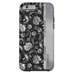Monogram Black & Metallic Silver Floral Damasks Tough iPhone 6 Case