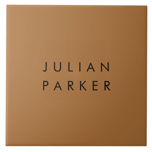 Monogram black minimalist brown ceramic tile (Front)