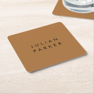 Monogram black minimalist brown square paper coaster