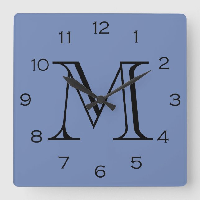 Monogram Black Numbers On Blue wccnt Square Wall Clock (Front)