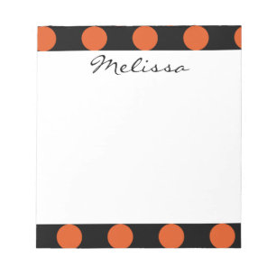 Monogram Black Orange Chic Polka Dot Pattern Notepad