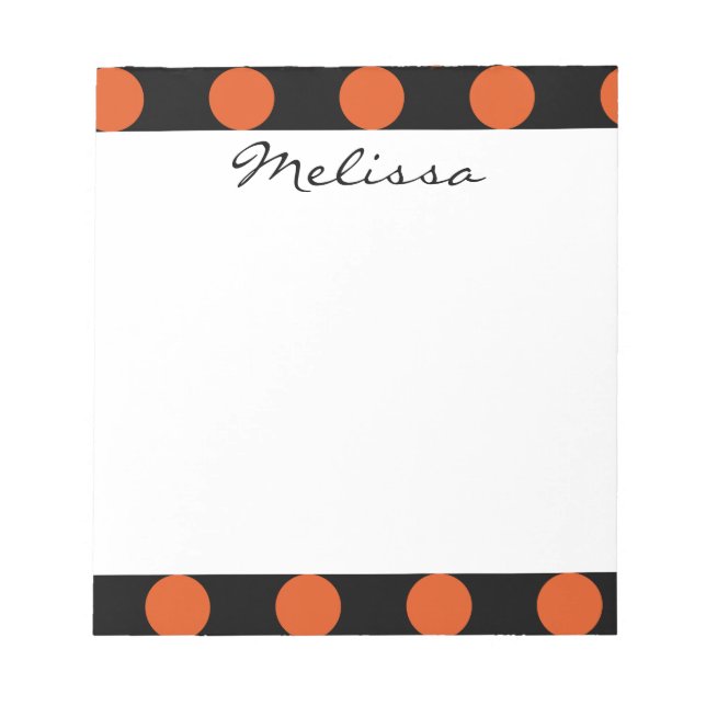Monogram Black Orange Chic Polka Dot Pattern Notepad (Front)