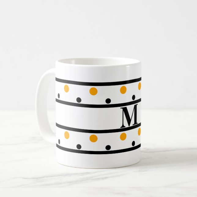 Monogram Black Orange Polka Dots Coffee Mug (Front Left)