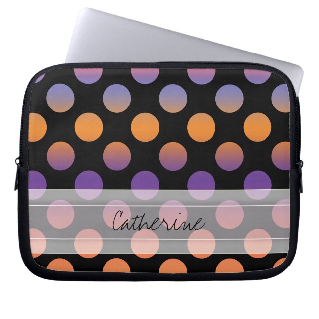 Monogram Black Orange Purple Red Polka Dot Pattern Laptop Sleeve (Front)