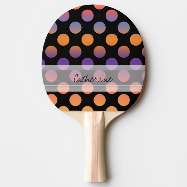 Monogram Black Orange Purple Red Polka Dot Pattern Ping Pong Paddle (Front)