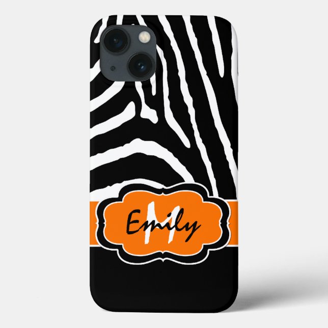 Monogram Black, Orange Zebra Stripe iPad Air Case (Back)