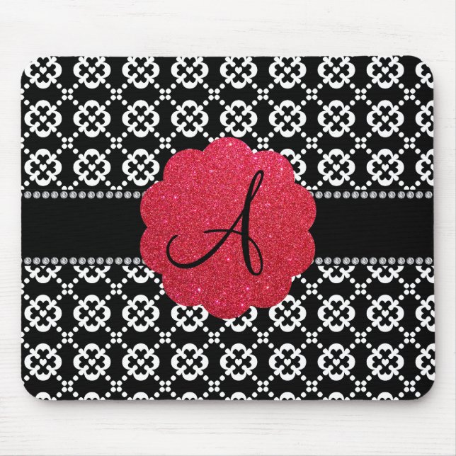 Monogram black ornamental hearts mouse pad (Front)