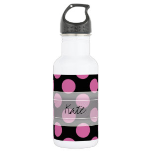 Monogram Black Pink Chic Polka Dot Pattern 532 Ml Water Bottle
