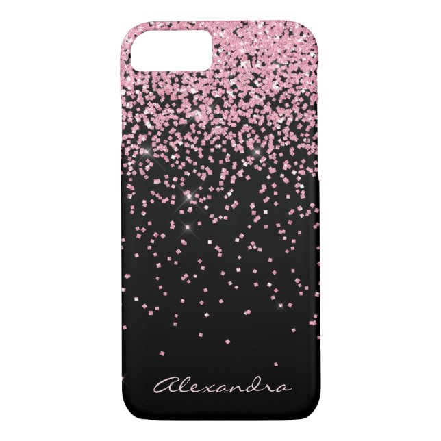 Monogram Black & Pink Sparkle and Glitter Case-Mate iPhone Case (Back)
