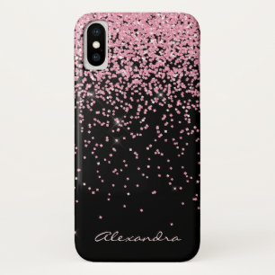 Monogram Black & Pink Sparkle and Glitter iPhone X Case