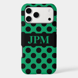 Monogram Black Polka Dots on Shamrock Green