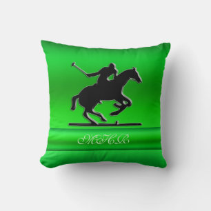 Monogram Black Polo Rider on green metal-look Cushion