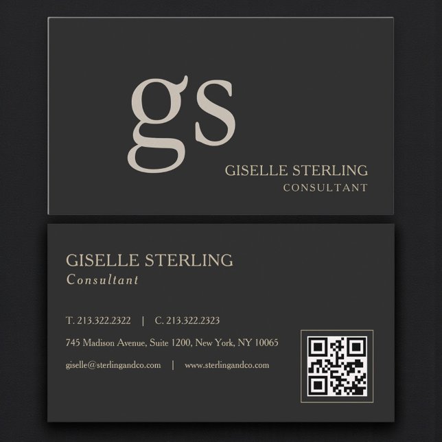 Monogram Black QR Code Professional Business Card (Creator Uploaded)