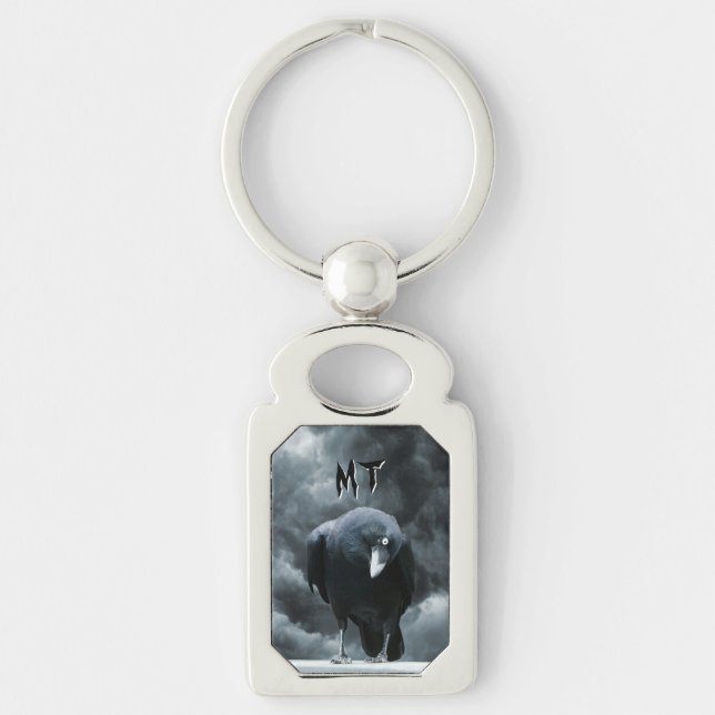 Monogram Black Raven Gothic Key Ring (Front)