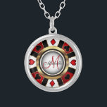 Monogram Black, Red and Gold Las Vegas Style Silve Silver Plated Necklace<br><div class="desc">Monogram Necklace. Monogram Black, Red and Gold Las Vegas Style design ready for you to personalise. ✔Note: Not all template areas need changed. 📌If you need further customisation, please click the "Click to Customise further" or "Customise or Edit Design" button and use our design tool to resize, rotate, change text...</div>