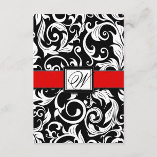 Monogram Black & Red Damask Wedding RSVP Cards