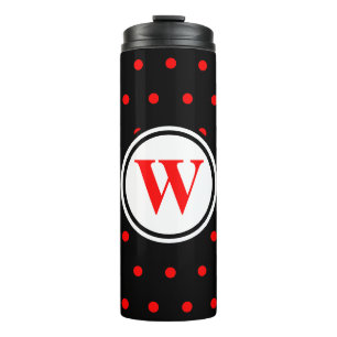 Monogram Black Red Polka Dots Thermal Tumbler