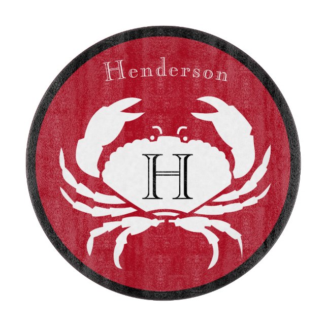 Monogram Black Red White Crab Nautical Cutting Boa Board (Front)