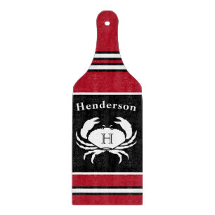 Monogram Black Red White Crab Nautical Cutting Board
