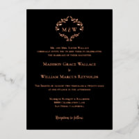 Monogram Black Rose Gold  Luxe Elegant Crest 