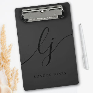 Monogram Black Script Initials Modern Professional Clipboard