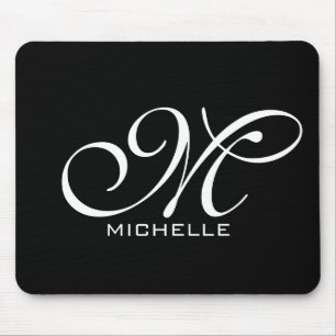 Monogram Black Script Personalised Mouse Pad