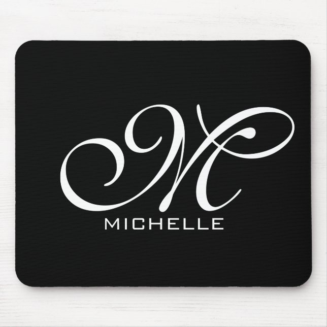 Monogram Black Script Personalised Mouse Pad (Front)