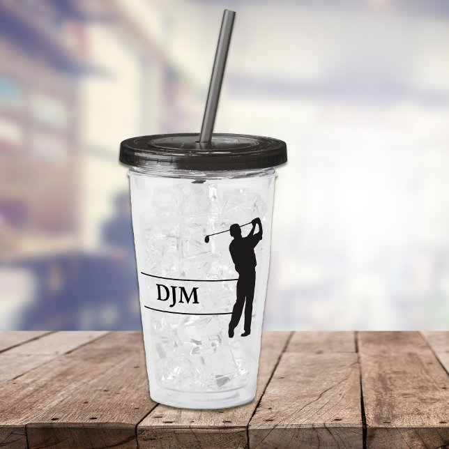 Monogram Black Silhouette Golfer Acrylic Tumbler (Creator Uploaded)