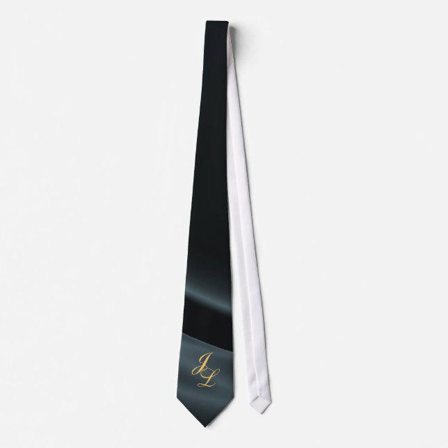 Monogram Black Silk Custom Father's Day Tie (Front)